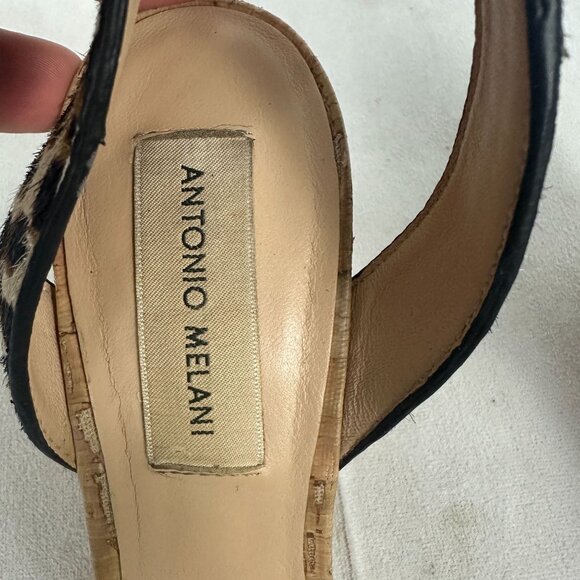 Antonio Melani Womens Leopard Print Cork Wedge Sandals Size 8M Leather Sole - Picture 4 of 7